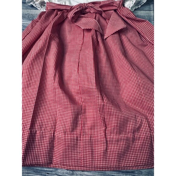 Vintage Merry Mites Girls 4T Red Gingham Dress With Embroidered Apron - Picture 7 of 13